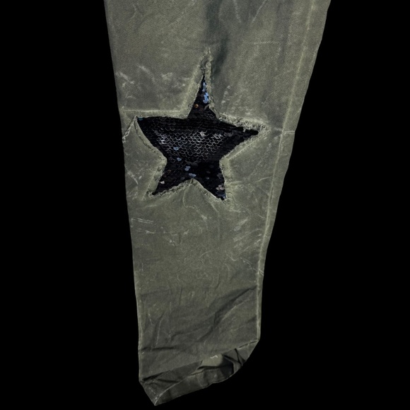 Venti6 Distressed Khaki Drawstring Waist Jogger Sequin Stars Pants Sz S - Picture 8 of 12